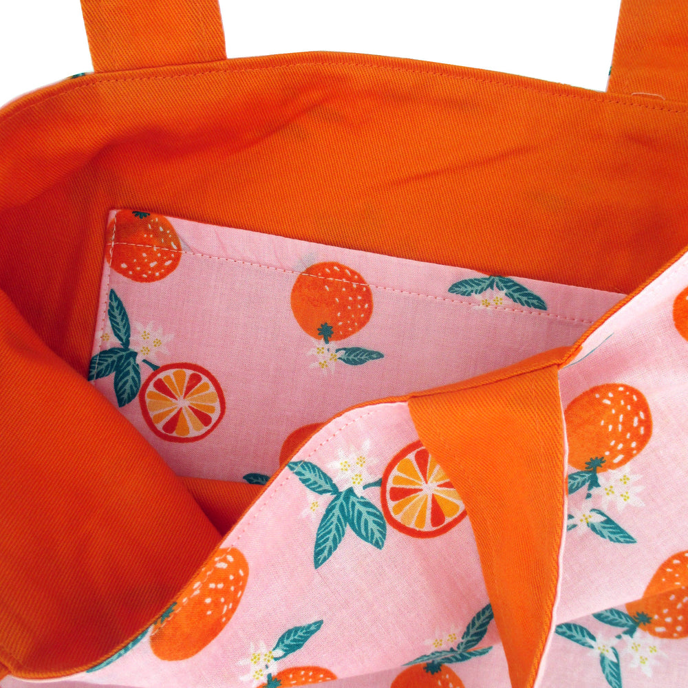 Pretty Orange Pink Clementine Fruity Print Reversible Tote Bags for Women