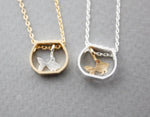 Tiny Goldfish in a Fish Bowl Shaped Pendant Necklace in Silver or Gold