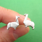 Abstract Alpaca Llama Lamb Shaped Stud Earrings in Silver or Gold
