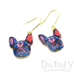 Abstract Colorful French Bulldog Puppy Shaped Dangle Drop Earrings | Animal Jewelry | DOTOLY