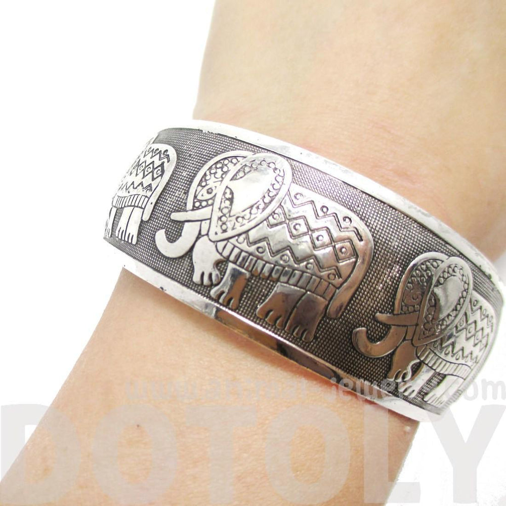 Abstract Elephant Shaped Bangle Cuff Bracelet in Silver | Animal Jewelry | DOTOLY