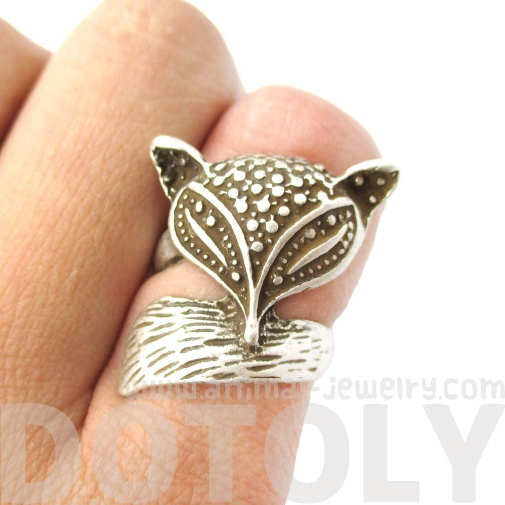 Abstract Fox Face Shaped Animal Wrap Around Ring in Silver | US Size 5 Only | DOTOLY