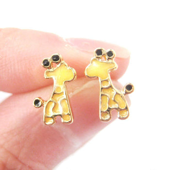 Abstract Giraffe Shaped Animal Themed Stud Earrings in Yellow | DOTOLY | DOTOLY