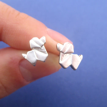 Abstract Newfoundland Puppy Dog Shaped Stud Earrings in Silver or Gold