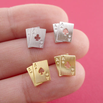 Ace of Spades and Clubs Poker Playing Cards Shaped Stud Earrings
