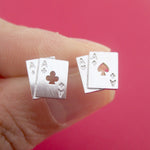 Ace of Spades and Clubs Poker Playing Cards Shaped Stud Earrings in Silver