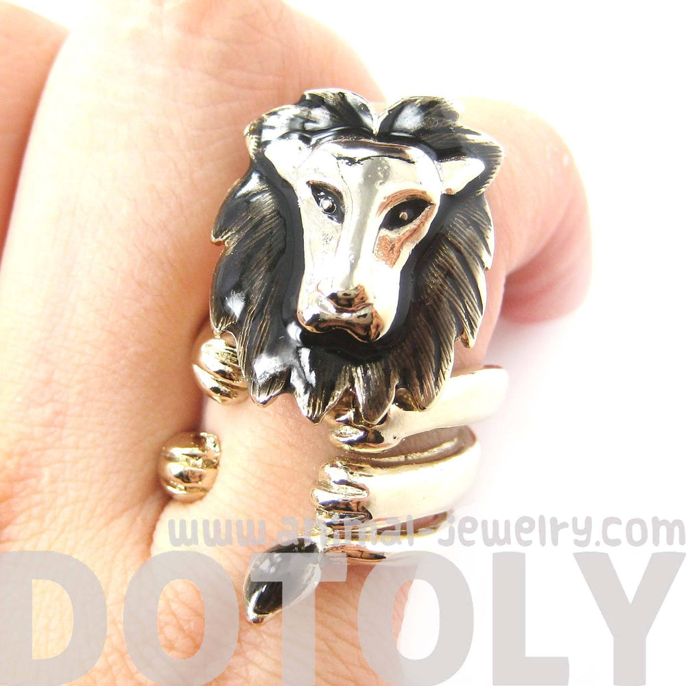 Adjustable Lion Animal Wrap Around Ring in Shiny Gold | DOTOLY | DOTOLY