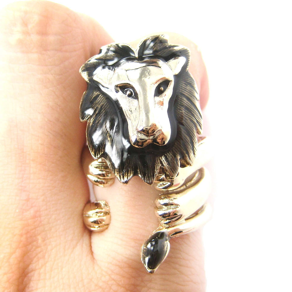 Adjustable Lion Animal Wrap Around Ring in Shiny Gold | DOTOLY | DOTOLY
