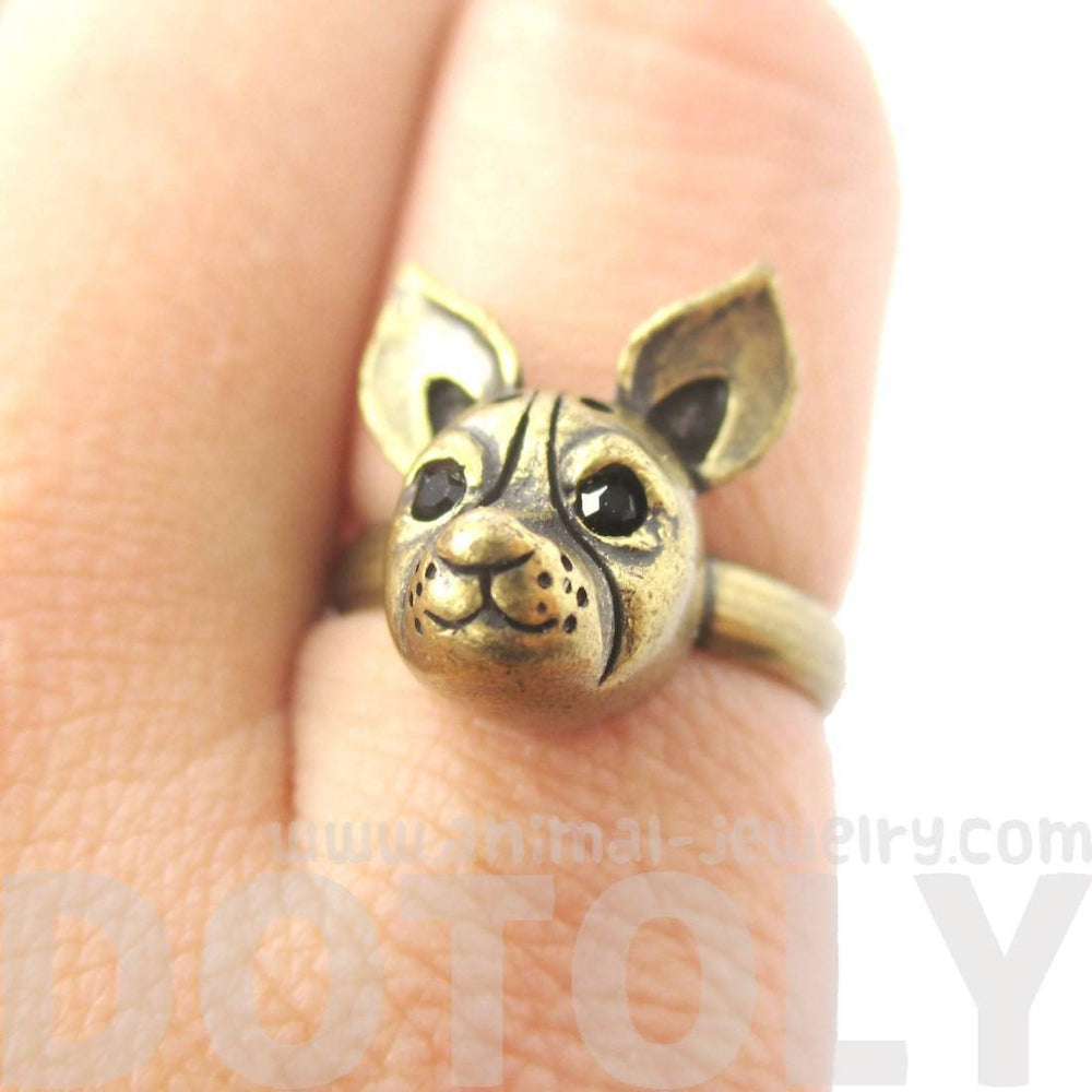 Adjustable Puppy Head Shaped Animal Ring in Brass | Gifts for Dog Lovers | DOTOLY