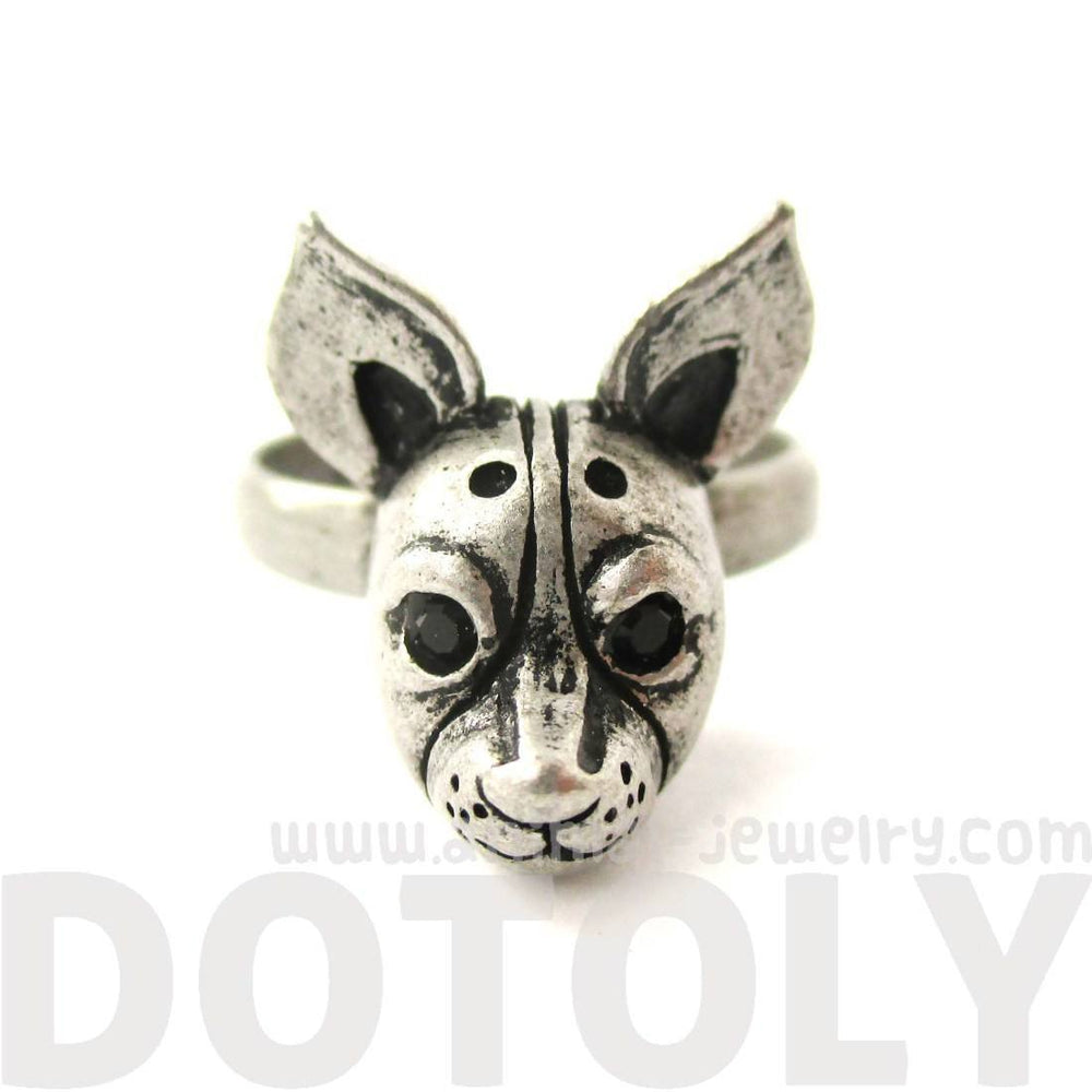 Adjustable Puppy Head Shaped Animal Ring in Silver | Gifts for Dog Lovers | DOTOLY