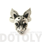 Adjustable Puppy Head Shaped Animal Ring in Silver | Gifts for Dog Lovers | DOTOLY