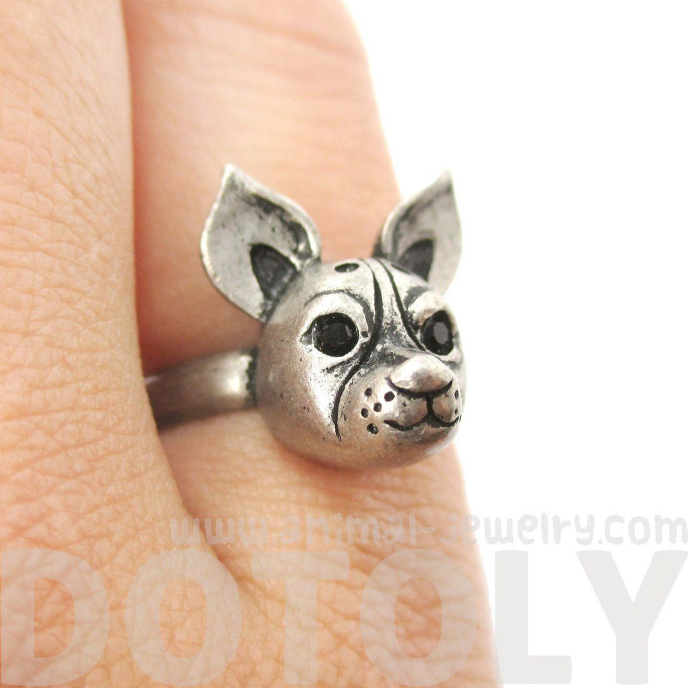 Adjustable Puppy Head Shaped Animal Ring in Silver | Gifts for Dog Lovers | DOTOLY