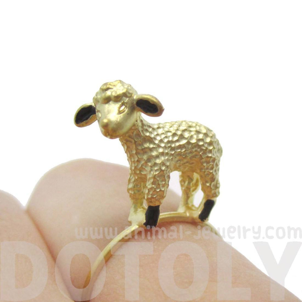 Adorable 3D Baby Lamb Sheep Shaped Animal Ring in Gold | DOTOLY