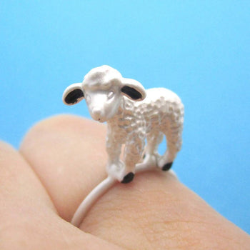 Adorable 3D Baby Lamb Sheep Shaped Animal Ring in Silver | DOTOLY