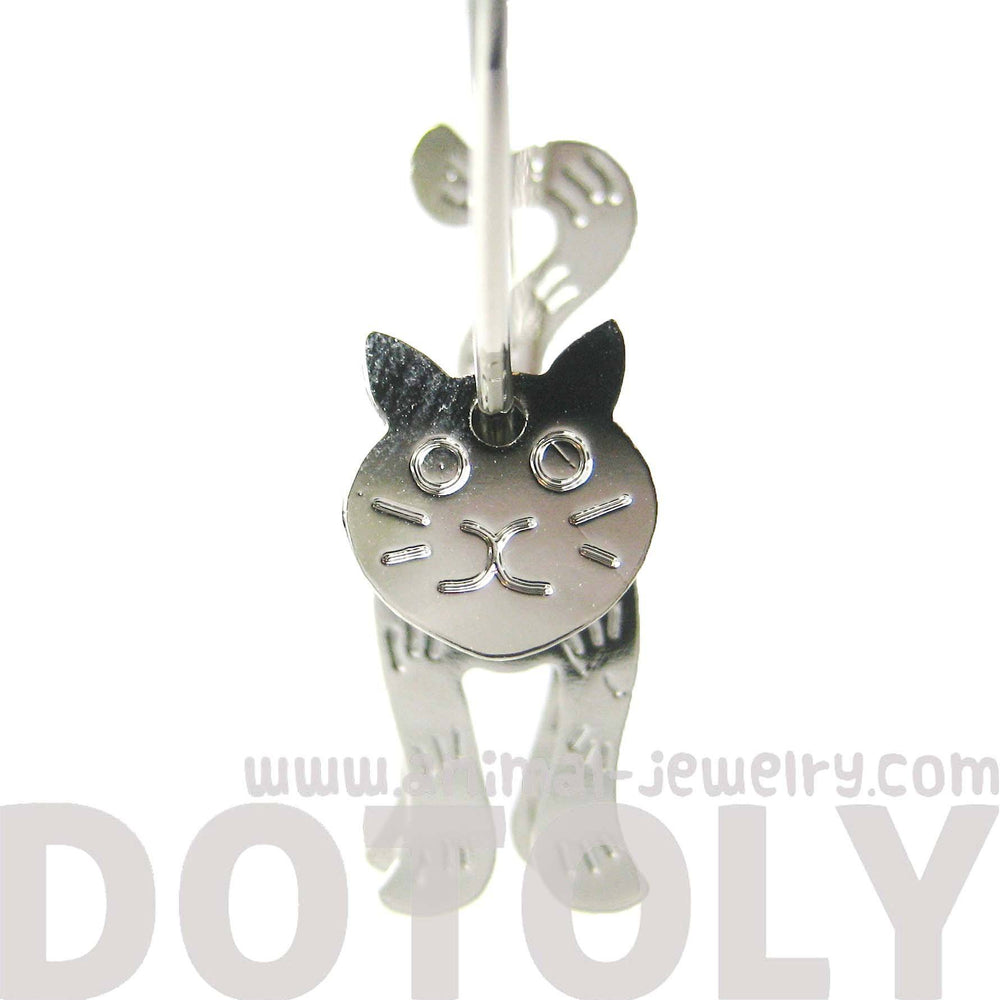 Adorable 3D Kitty Cat Shaped Dangle Hoop Earrings in Silver | Animal Jewelry | DOTOLY