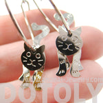 Adorable 3D Kitty Cat Shaped Dangle Hoop Earrings in Silver | Animal Jewelry | DOTOLY