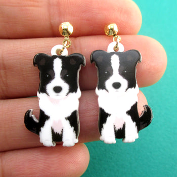 Adorable Border Collie Australian Shepherd Puppy Shaped Stud Earrings