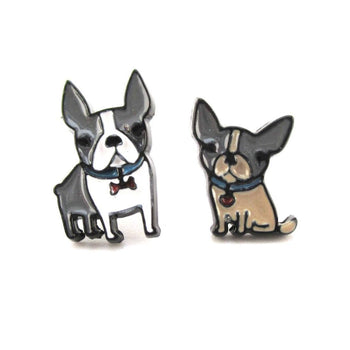 Adorable Boston Terrier Puppies Shaped Stud Earrings | Animal Jewelry | DOTOLY