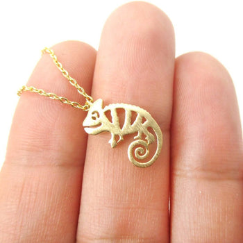 Adorable Chameleon Shaped Cut Out Charm Necklace in Gold | Animal Jewelry | DOTOLY