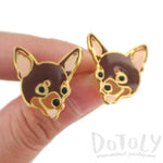 Adorable Chihuahua Puppy Dog Face Shaped Stud Earrings in Brown | Limited Edition | DOTOLY