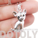 Adorable Chihuahua Puppy Dog Shaped Animal Pendant Necklace in Silver | DOTOLY