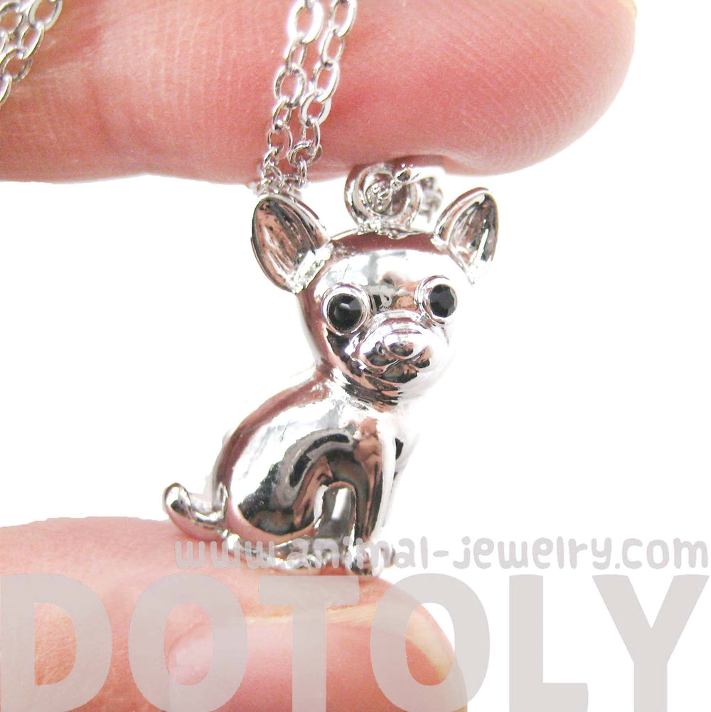 Adorable Chihuahua Puppy Dog Shaped Animal Pendant Necklace in Silver | DOTOLY