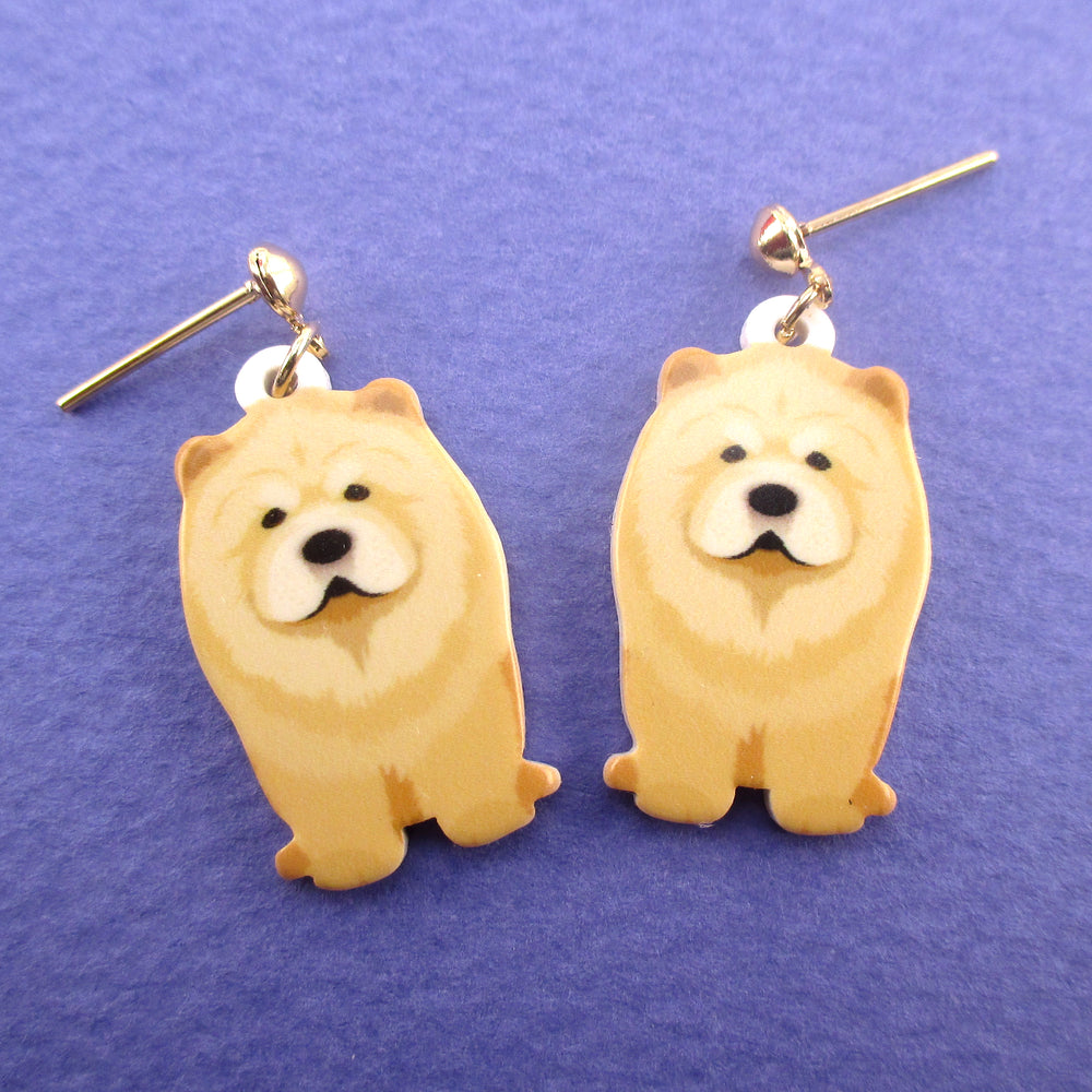 Chow-Chow Fluffy Lion Puppy Shaped Stud Drop Earrings for Dog Lovers