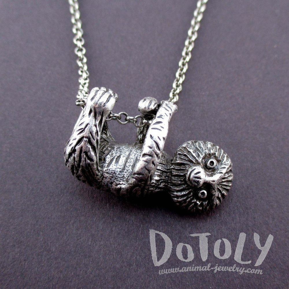 Adorable Derpy Sloth Shaped Statement Pendant Necklace in Silver