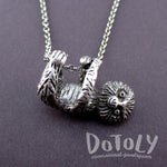 Adorable Derpy Sloth Shaped Statement Pendant Necklace in Silver