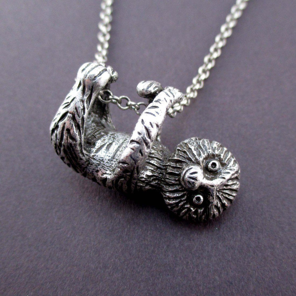 Adorable Derpy Sloth Shaped Statement Pendant Necklace in Silver