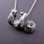 Adorable Derpy Sloth Shaped Statement Pendant Necklace in Silver