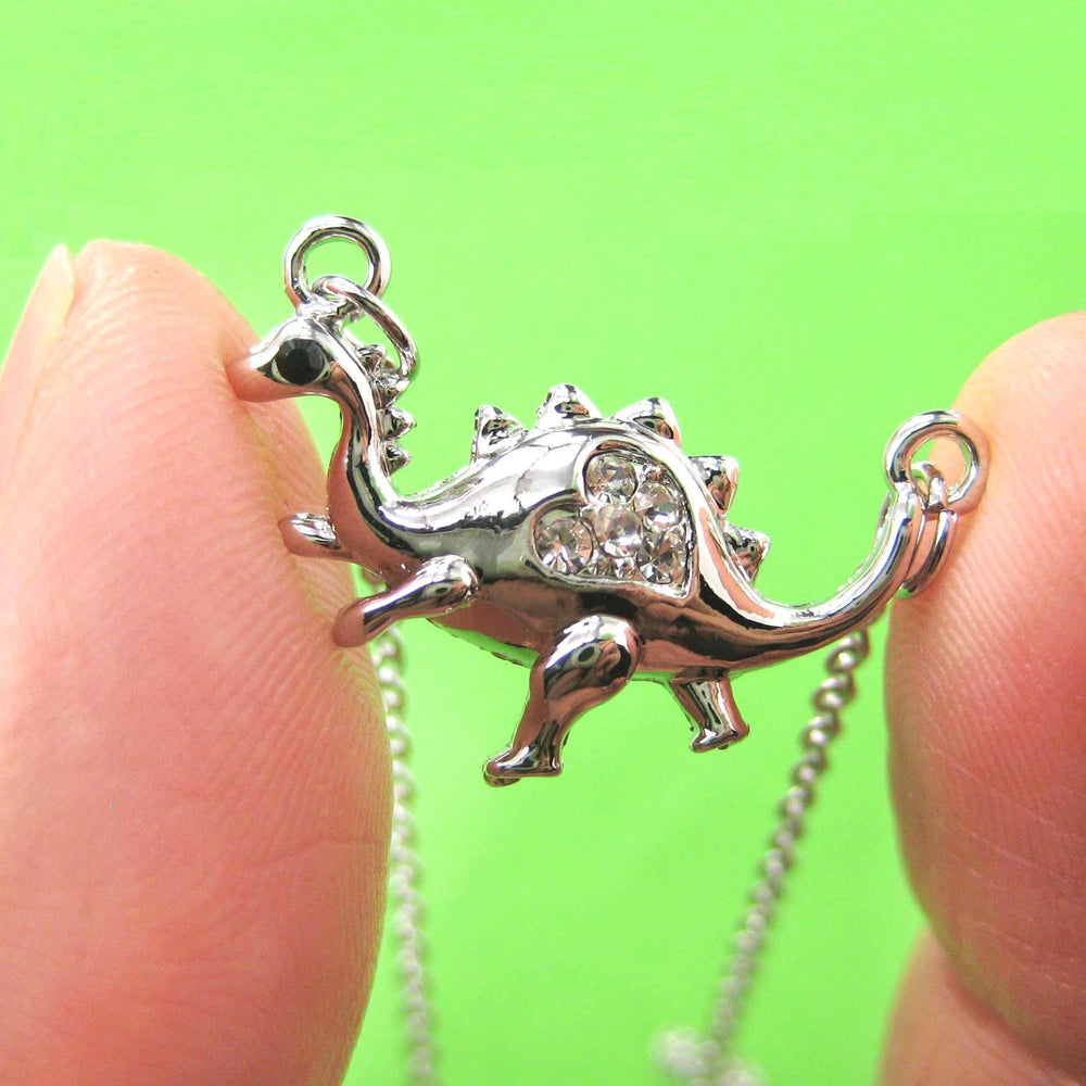 Adorable Dinosaur Animal Pendant Necklace in Silver with Heart Detail | DOTOLY | DOTOLY