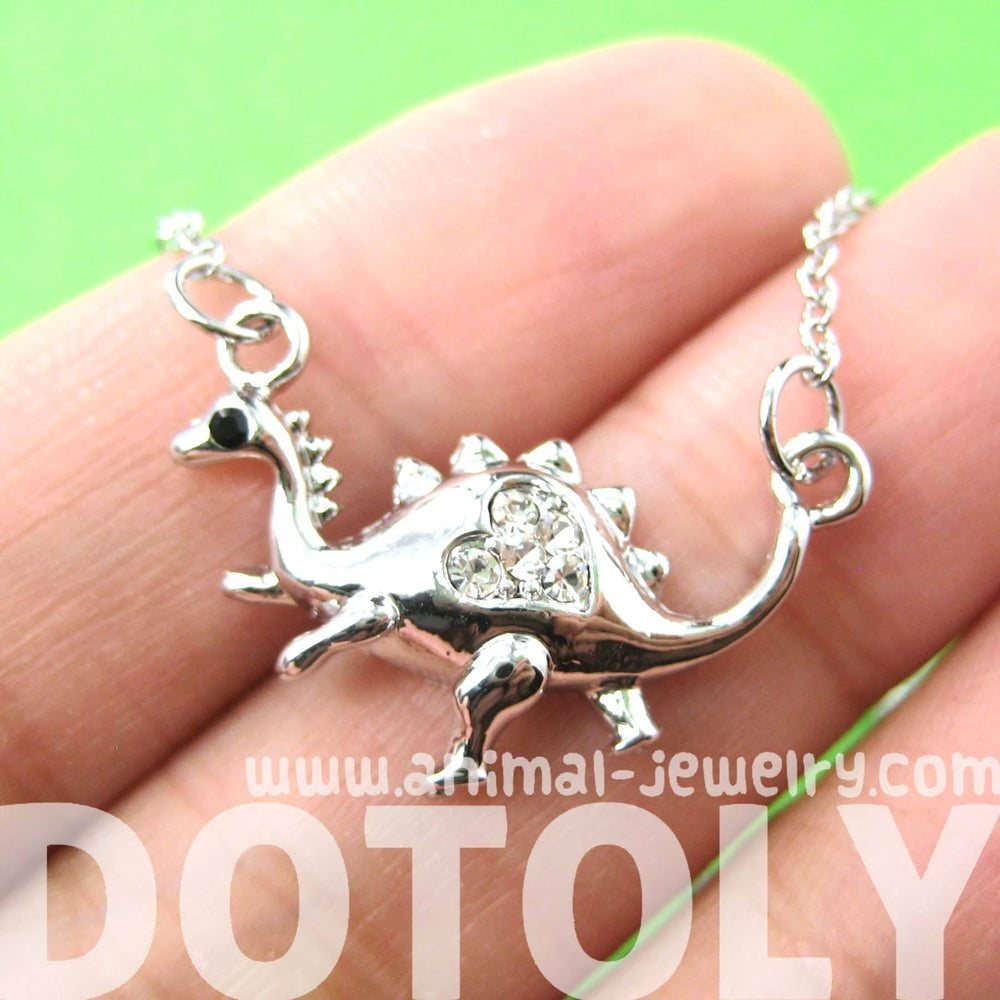 Adorable Dinosaur Animal Pendant Necklace in Silver with Heart Detail | DOTOLY | DOTOLY