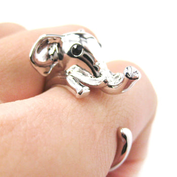 Adorable Elephant Shaped Animal Wrap Ring in Shiny Silver | US Sizes 7 to 9 | DOTOLY