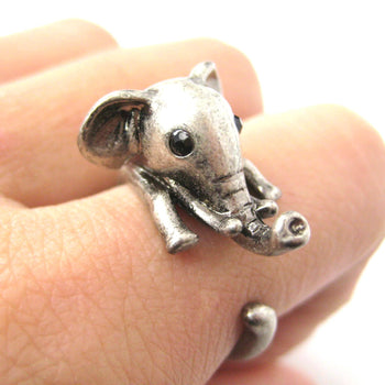 Adorable Elephant Shaped Animal Wrap Ring in Silver | US Sizes 7 to 9 | DOTOLY