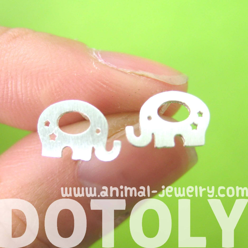 Adorable Elephant Silhouette Shaped Stud Earrings in Silver | Allergy Free | DOTOLY