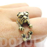 Adorable English Bulldog Puppy Dog Animal Wrap Around Ring in Brass | Sizes 6 to 9 | DOTOLY