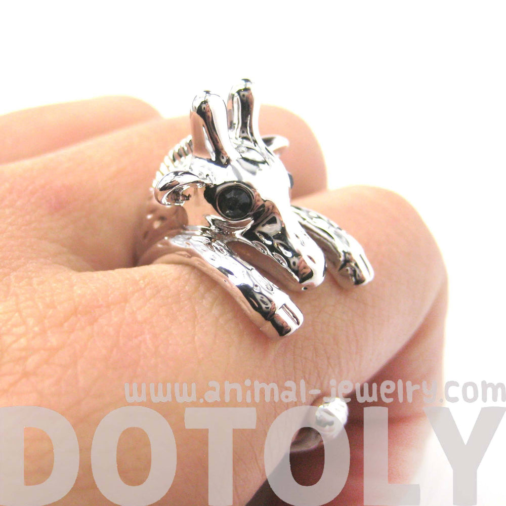 Adorable Giraffe Shaped Animal Wrap Ring in Shiny Silver | US Sizes 7 to 9 | DOTOLY