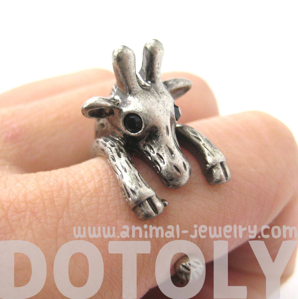 Adorable Giraffe Shaped Animal Wrap Ring in Silver | US Sizes 7 to 9 | DOTOLY