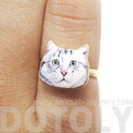 Adorable Grey Tabby Kitty Cat Face Shaped Adjustable Ring | Animal Jewelry | DOTOLY