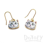 Adorable Grey Tabby Kitty Cat Face Shaped Dangle Drop Earrings | Animal Jewelry | DOTOLY