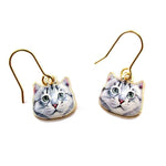 Adorable Grey Tabby Kitty Cat Face Shaped Dangle Drop Earrings | Animal Jewelry | DOTOLY