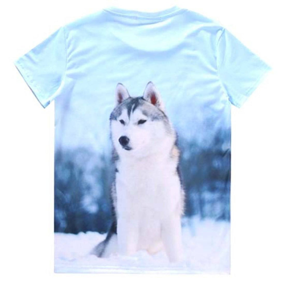 Adorable Husky Puppy Dog Graphic Print T-Shirt in Blue | Gifts for Dog Lovers | DOTOLY