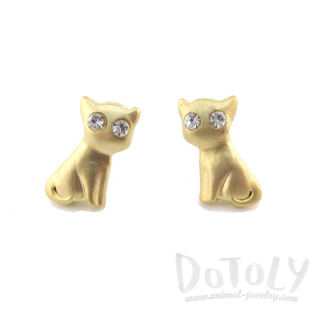 Adorable Kitty Cat Animal Shaped Stud Earrings in Gold with Rhinestones | DOTOLY | DOTOLY