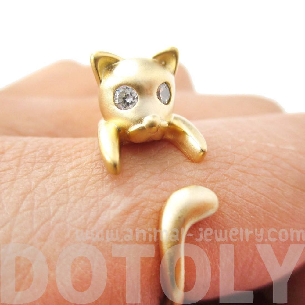 Adorable Kitty Cat Kitten Sleek Animal Wrap Around Ring in Gold | US Sizes 4 to 8 | DOTOLY