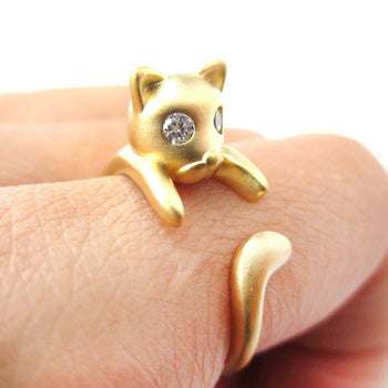 Adorable Kitty Cat Kitten Sleek Animal Wrap Around Ring in Gold | US Sizes 4 to 8 | DOTOLY