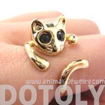 Adorable Kitty Cat Shaped Animal Wrap Ring in Shiny Gold | US Sizes 7 to 9 | DOTOLY