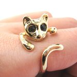 Adorable Kitty Cat Shaped Animal Wrap Ring in Shiny Gold | US Sizes 7 to 9 | DOTOLY