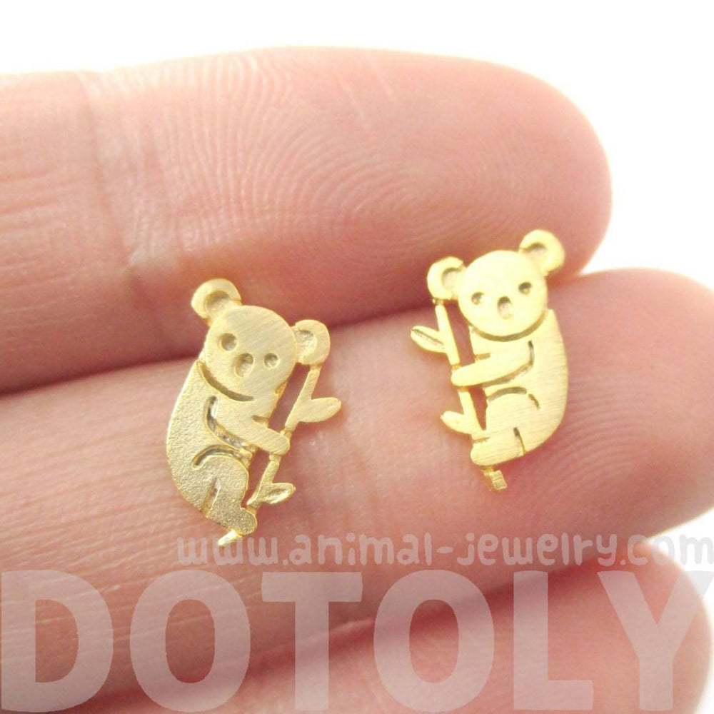 Adorable Koala Bear Silhouette Shaped Stud Earrings in Gold | Animal Jewelry | DOTOLY