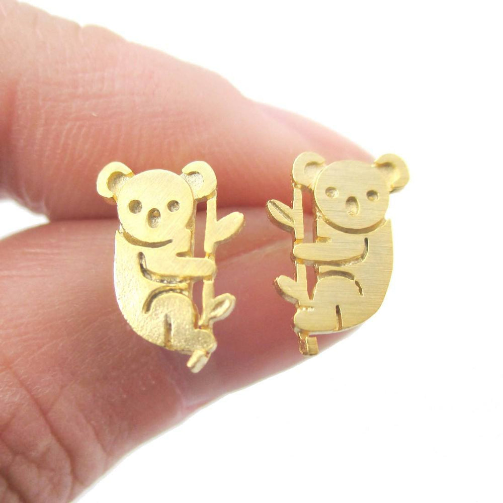 Adorable Koala Bear Silhouette Shaped Stud Earrings in Gold | Animal Jewelry | DOTOLY